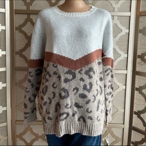Pink Lily! Chevron & Leopard Sweater! Medium! BRAND NEW WITH TAGS!